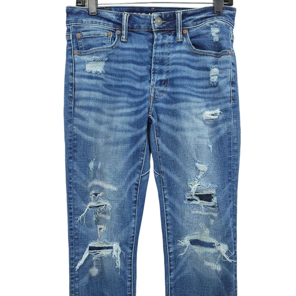 American Eagle Airflex + Jeans Move Free Slim Stretch Mens 29x32 Distressed Blue - Picture 6 of 12